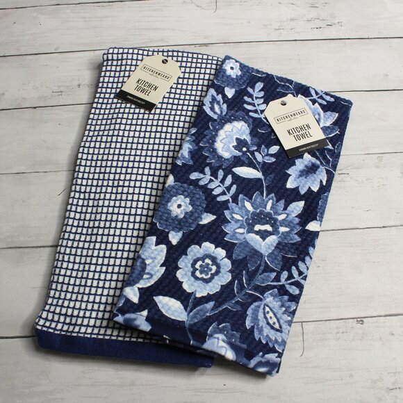 Ritz Kitchenwears Collection Kitchen Towel Lot Blue White Check Floral - Picture 1 of 5